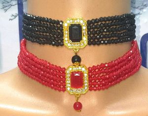 Stunning Red Beaded Choker Necklace Combo