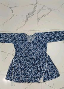Blue Floral Print Cotton trending short Kurta