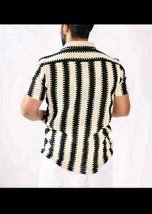 Men's Stylish Black &amp; White Striped knitted shirt