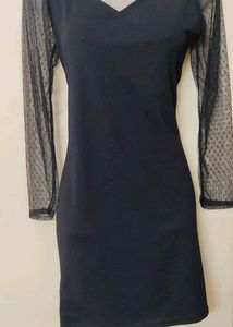 Elrya Bodycon Black One Piece With Net Seelves.