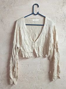 Cream Cropped Knit Cardigan Shrugs