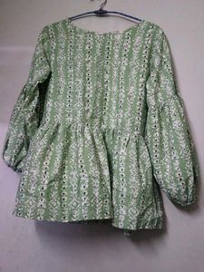Green Floral Smocked Peplum Top