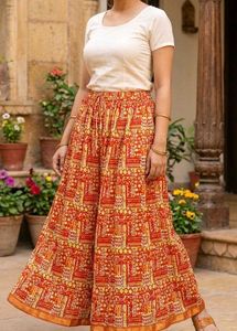 Vibrant Red & Yellow Ethnic Print Skirt