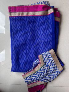Royal Blue Saree with Zigzag Pattern
