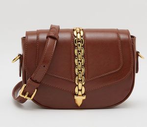 Stylish Brown Shoulder Bag with Gold Chain Detail