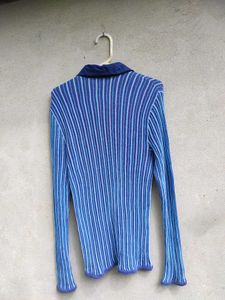 Blue Striped Long Sleeve Polo Shirt