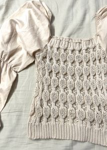 Puff Sleeve Cream Knit Top