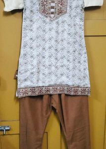 Cream & Brown Salwar Suit (Intricate Chamki Work)