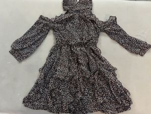 Leopard Print Cold Shoulder Ruffle Dress