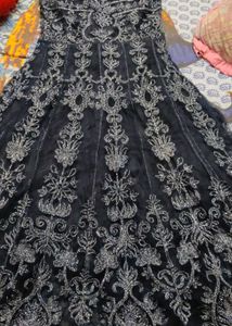 Embellished Dark Blue Silk Blouse