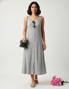 Grey Ribbed Casual Midi Dress | chic style