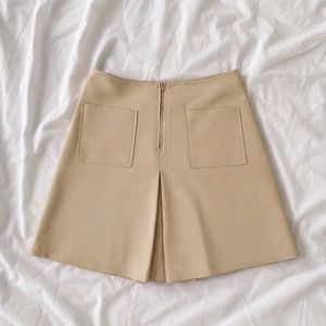 Stylish Beige A-Line Skirt with Pockets