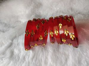 Red &amp; Gold Leaf Design Bangles