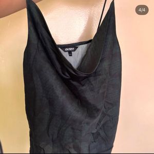 Black Green Snake Print Satin Cowl Neck Top