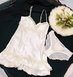 Vintage Satin Lace Slip Dress with brief 👍