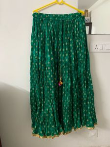 Full Flared Green Printed Ethnic Tiered Long Skirt