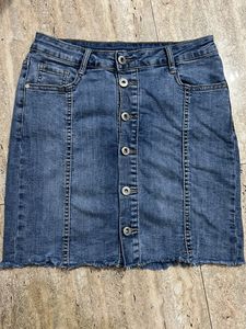 Button-Up Denim Mini Skirt