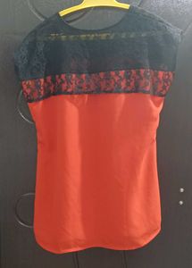 Chic Lace Trim Orange Top
