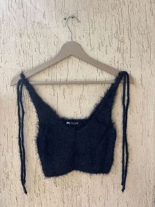 Cozy Fuzzy Black Crop Top