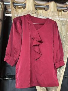 Elegant Red Ruffled Blouse