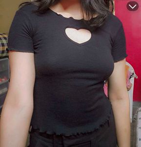 Black Heart Cutout Ribbed Top