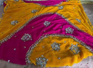 Elegant Pink &amp; Yellow Embellished Saree
