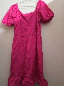 Vibrant Pink Puff Sleeve Dress