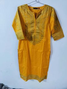 Vishudh brand Yellow Kurti with Gold Print