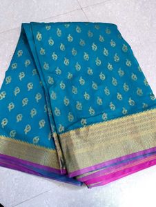 Beautiful Teal Saree with Pink Blouse
