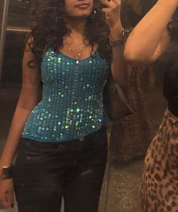Sparkling Teal Y2k Sequin Cami Top