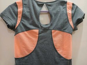 Stylish Grey &amp; Peach Activewear Tee