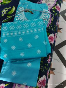 Light Blue Embroidered Kurti Set