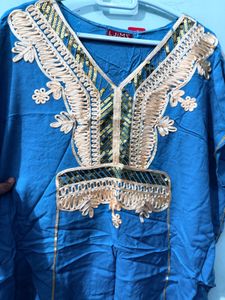 Blue Embellished Kaftan Kurta