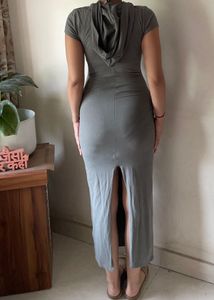 Grey Hooded Bodycon Maxi Dress