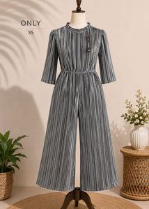ONLY Silver Pleated Velvet Jumpsuit