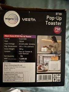 Wipro Vesta 750W Pop-Up Toaster - New in Box