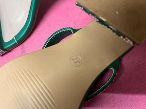 Green Rhinestone Block Heel Sandals Combo Of 3