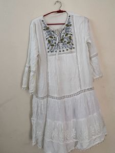 White Embroidered Tiered Kurta