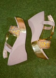 Women's Gold &amp; Ivory Wedge Heels