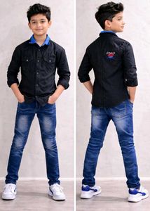 Boy's Black Denim Shirt & Jeans Set