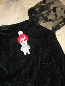 Black Velvet Top with Puff Sleeves