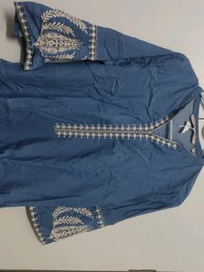 Denim Embroidered Top