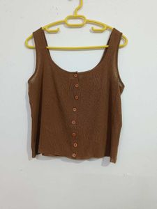 Brown Button-Up Knit Tank Top