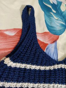 Blue &amp; White Striped Crop Top