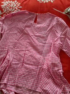 Pink Checkered Embroidered Top