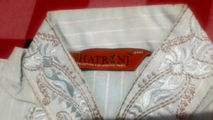 Light Sea Green Color Men's Cotton Kurta With Embroidery On Collar and Neck