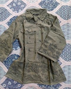 Olive Green Kurta with Floral Print