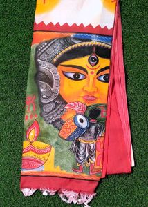 Durga Handloom Saree - White & Red