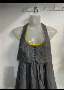 Pinstripe Halter Neck Dress with Vest Detail