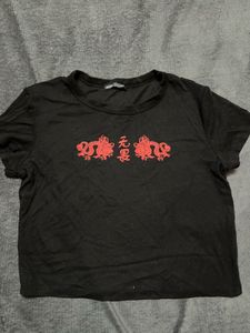Black Dragon Print Crop Top
